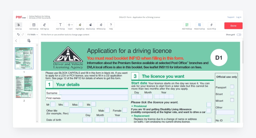 d1 driving licence form printable