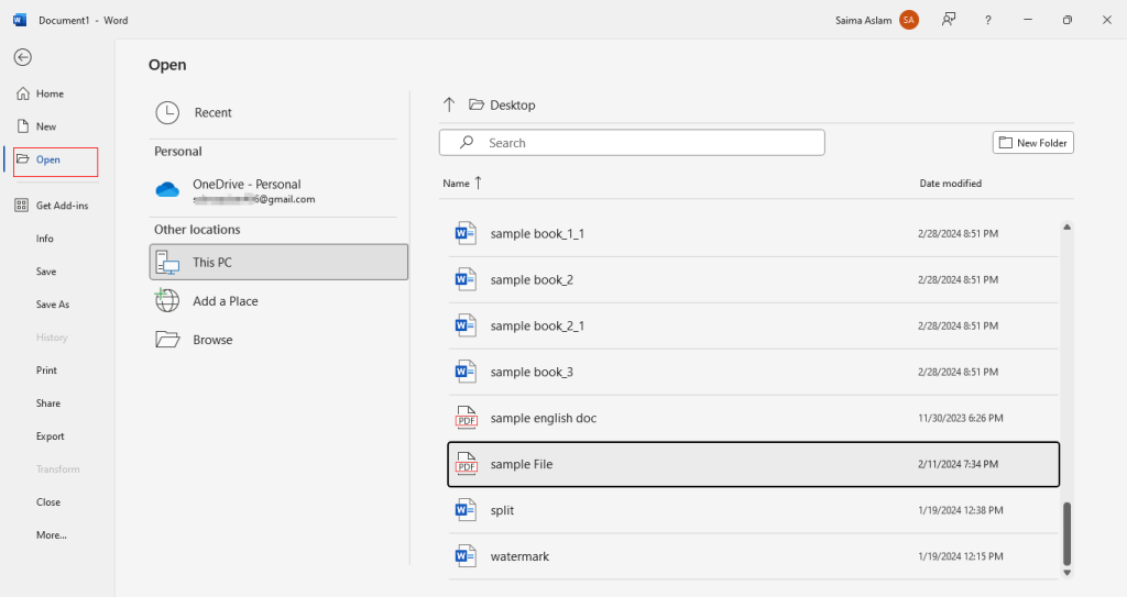 open pdf file in word