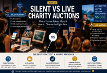 Silent vs live charity auction comparison showing fundraising event formats and donor engagement strategies