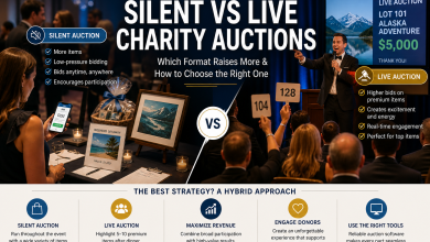Silent vs live charity auction comparison showing fundraising event formats and donor engagement strategies