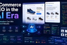AI-powered e-commerce SEO dashboard showing structured product data, schema markup, customer reviews, and Google AI search results.