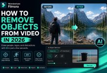 AI video object remover in Filmora removing unwanted people and objects from a video scene.