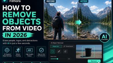 AI video object remover in Filmora removing unwanted people and objects from a video scene.