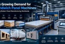 Advanced sandwich panel machine production line manufacturing SIP panels and composite building materials.