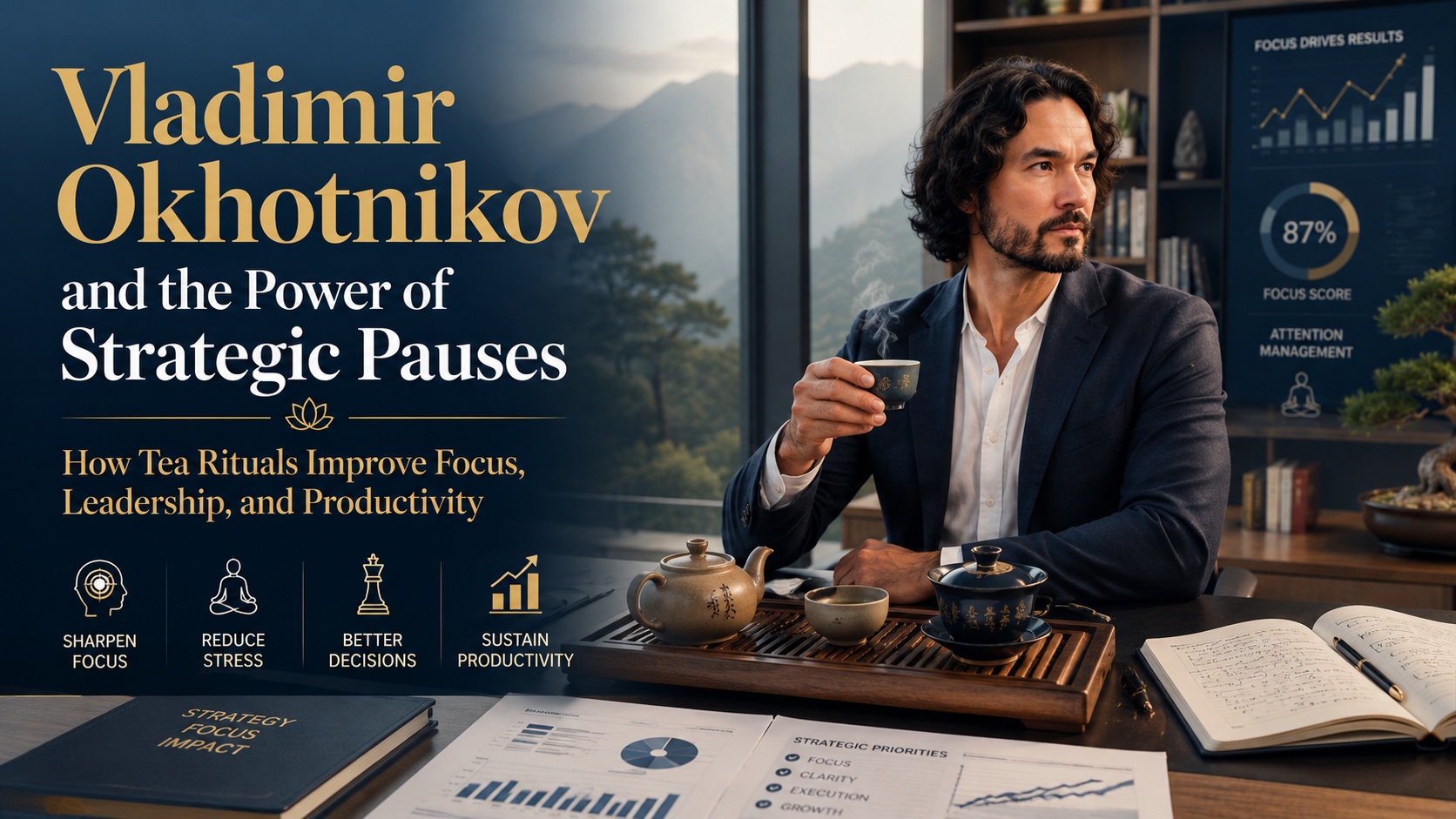 Vladimir Okhotnikov discussing tea rituals, concentration, mindful leadership, and productivity strategies inspired by Asian traditions.