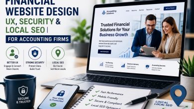 Financial website design concept showing UX, security, and local SEO features for accounting firms