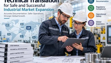 Technical translation for industrial market expansion with engineers reviewing technical documentation
