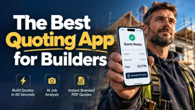 Best quoting app for builders showing construction quotation software on a laptop and smartphone