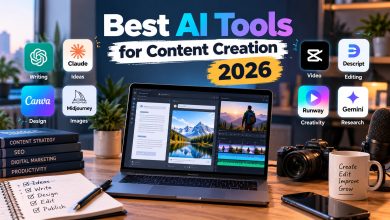 Best AI tools for content creation in 2026, featuring AI writing, design, image generation, and video editing tools.